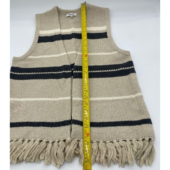 Madewell Striped Knit Vest Fringe Tan Navy White S M - Picture 8 of 10
